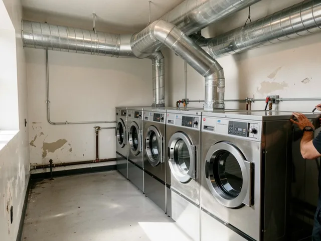 Paramount Dryer Vent Cleaning team performing large-scale commercial dryer vent cleaning in Paramount