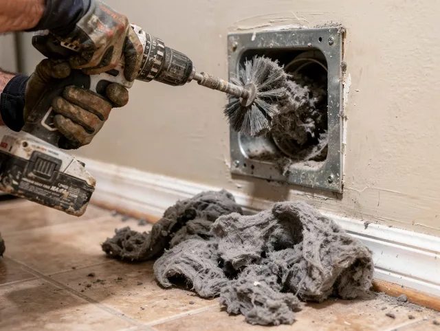Certified Paramount Dryer Vent Cleaning technician performing dryer vent cleaning in Paramount