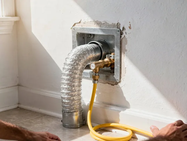 Paramount Dryer Vent Cleaning certified technician performing specialized gas dryer vent cleaning in Paramount